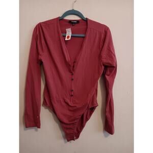 Ups & Downs Bodysuit. Women’s Size Large, Burgundy Long Sleeve, Stretch, NWT